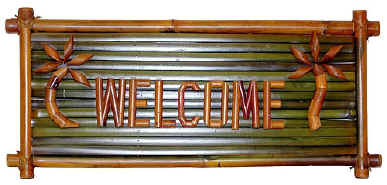 "Welcome" Bamboo Sign w/Palm Tree