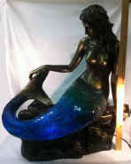 Tiffany Style Mermaid Sitting on Conch Accent Lamp - Blue