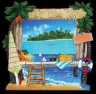 Beach Hut Picture Frame w/Thatch Roof and Umbrella